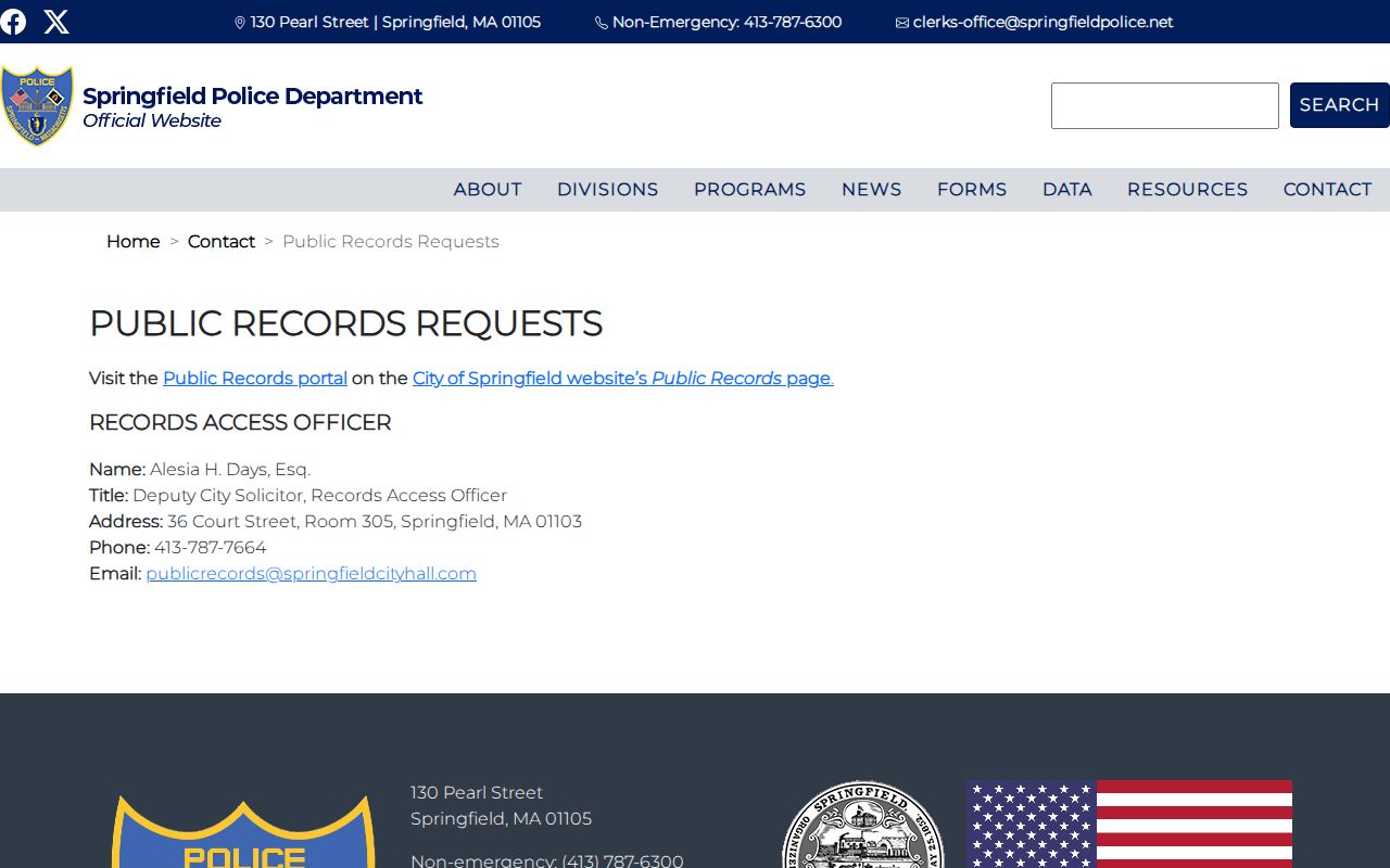 Springfield residents directory public records request contact