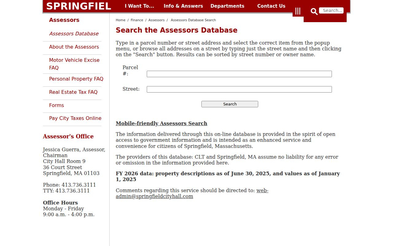 Springfield residents directory assessor parcel and street search