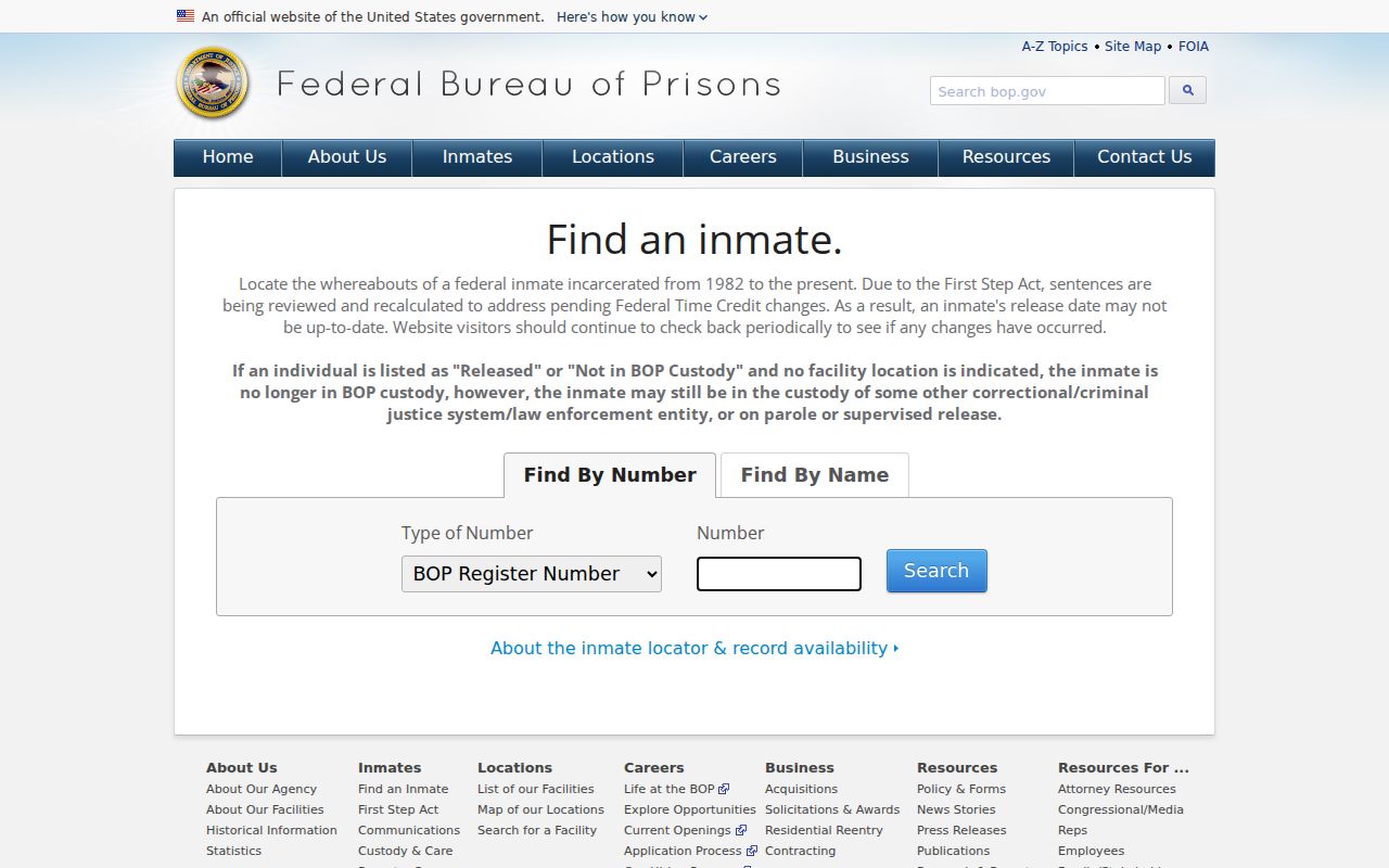 Springfield resident lookup through the federal Bureau of Prisons locator